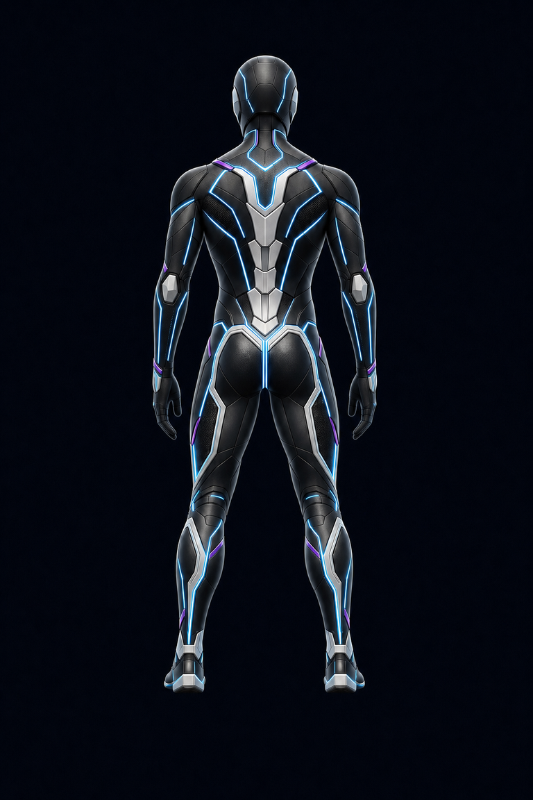 Rear view futuristic athletic body
